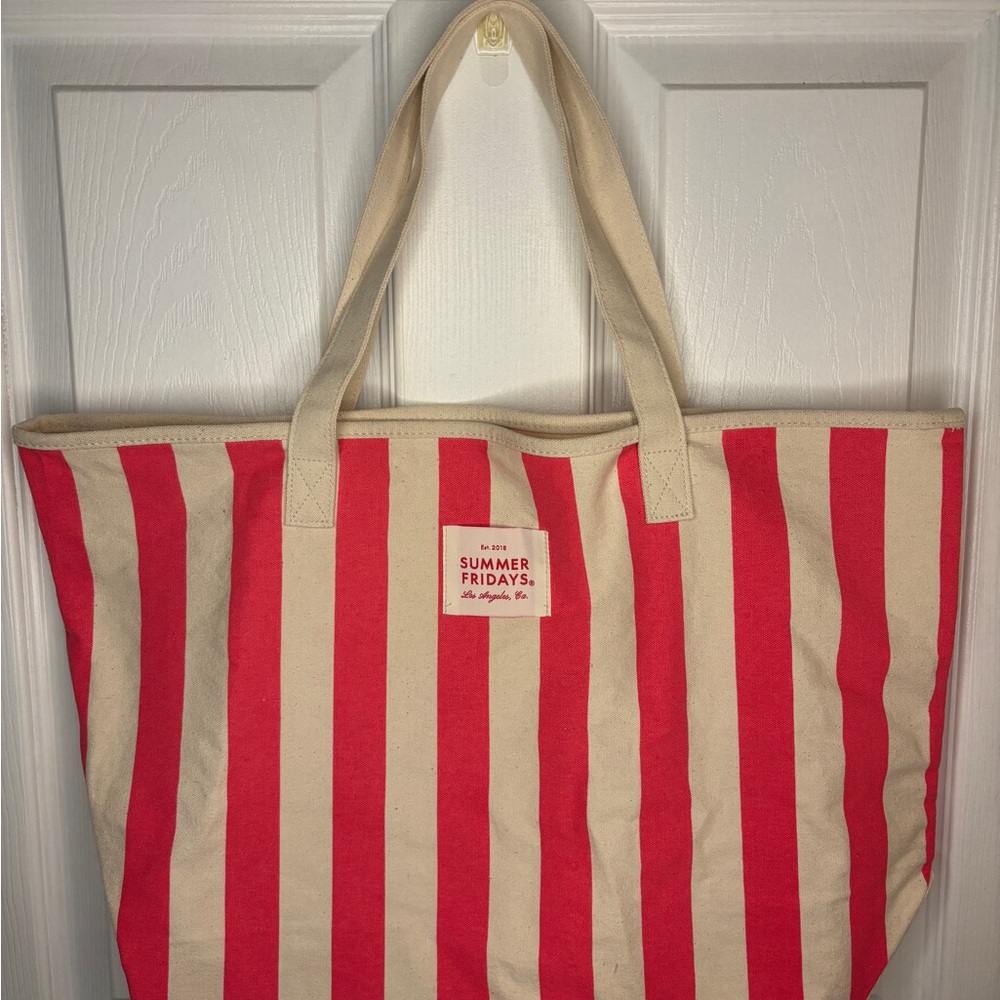 Summer Fridays Red and Cream Nautical Tote
